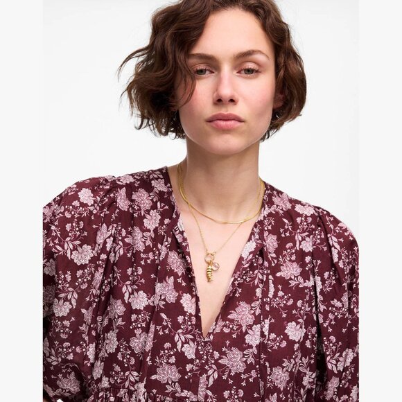 New! Madewell Olivia Floral Splitneck Puff-Sleeve Mini Dress Medium 23312 - Picture 2 of 16